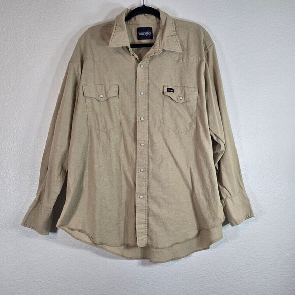 Wrangler Pearl Snap Button Up Shirt Men 1X Western Vintage Tan Horse Country - Picture 2 of 14